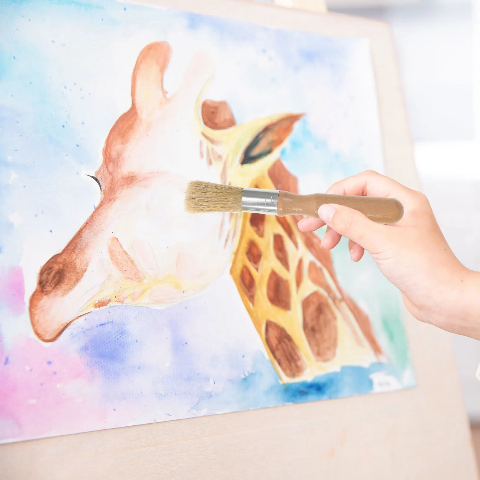 

2Pcs Round Head Bristle Paint Brushes Wooden Handle Stencil Brush for Oil Watercolor Acrylic Painting Bbq Brush Food Safe