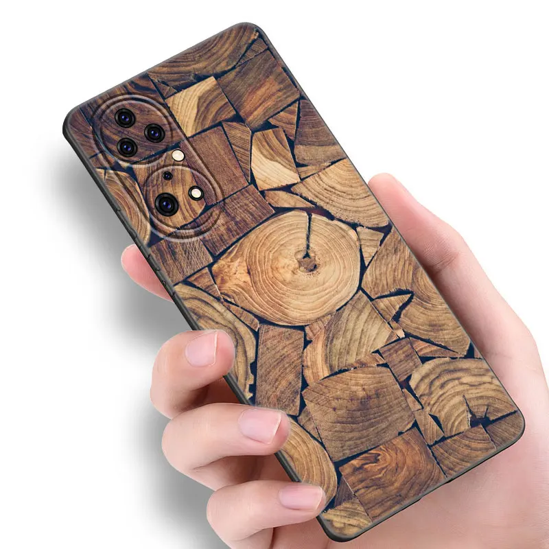 Holz Textur Kunst Handy hülle für Huawei P8 P9 P10 P20 P30 P40 Lite E P50 P Smart Pro Z 2018 2020 2021 Soft TPU Black Cover