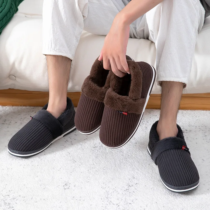 Bag heel cotton shoes women new style  velvet padded warmth and non-slip home indoor TPR men's slippers