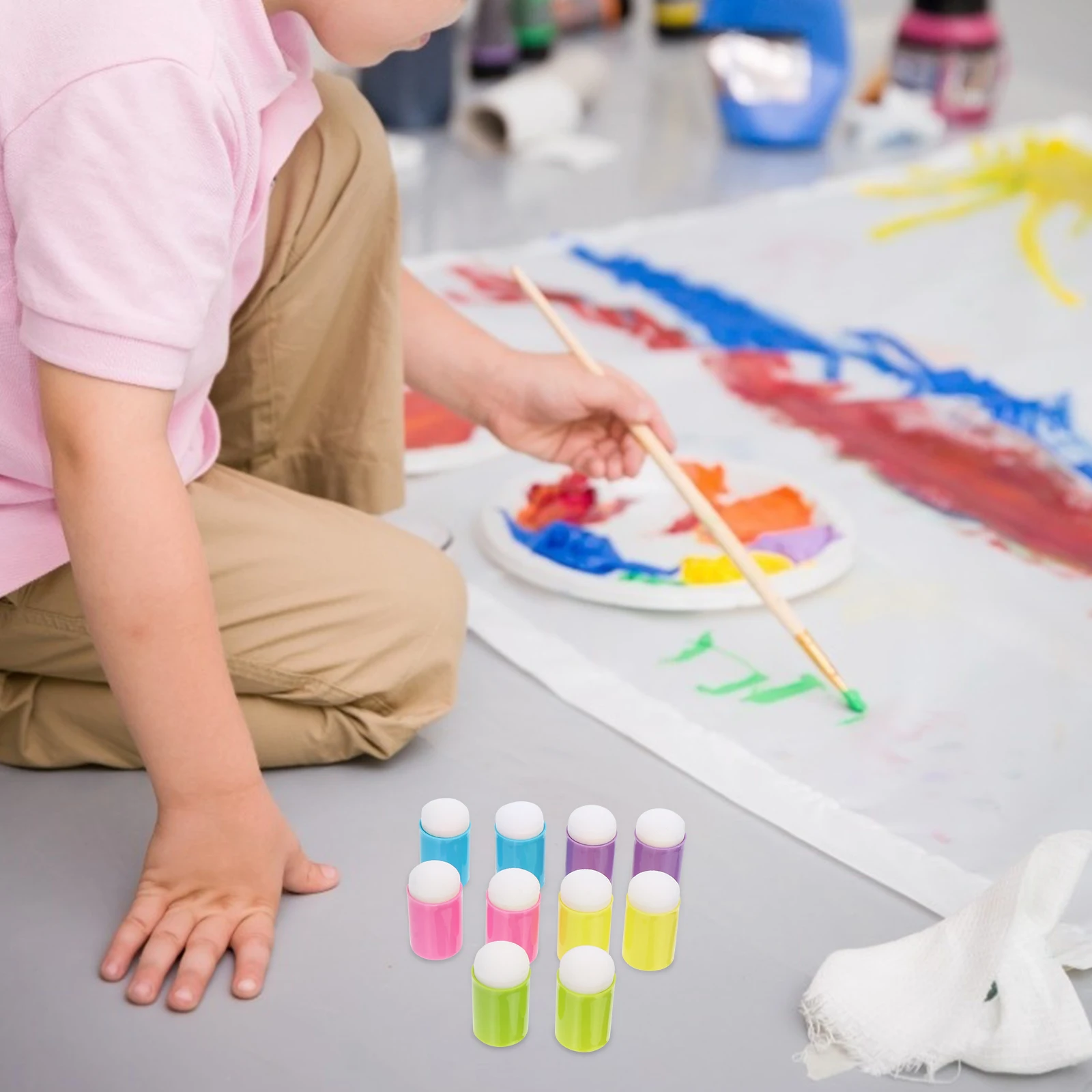 

10 Pcs Eraser Stamp Smear Tool Kids Painting Art Tools Plastic Sponge Finger Pad Reusable Ink Dauber Craft Stamps for Children