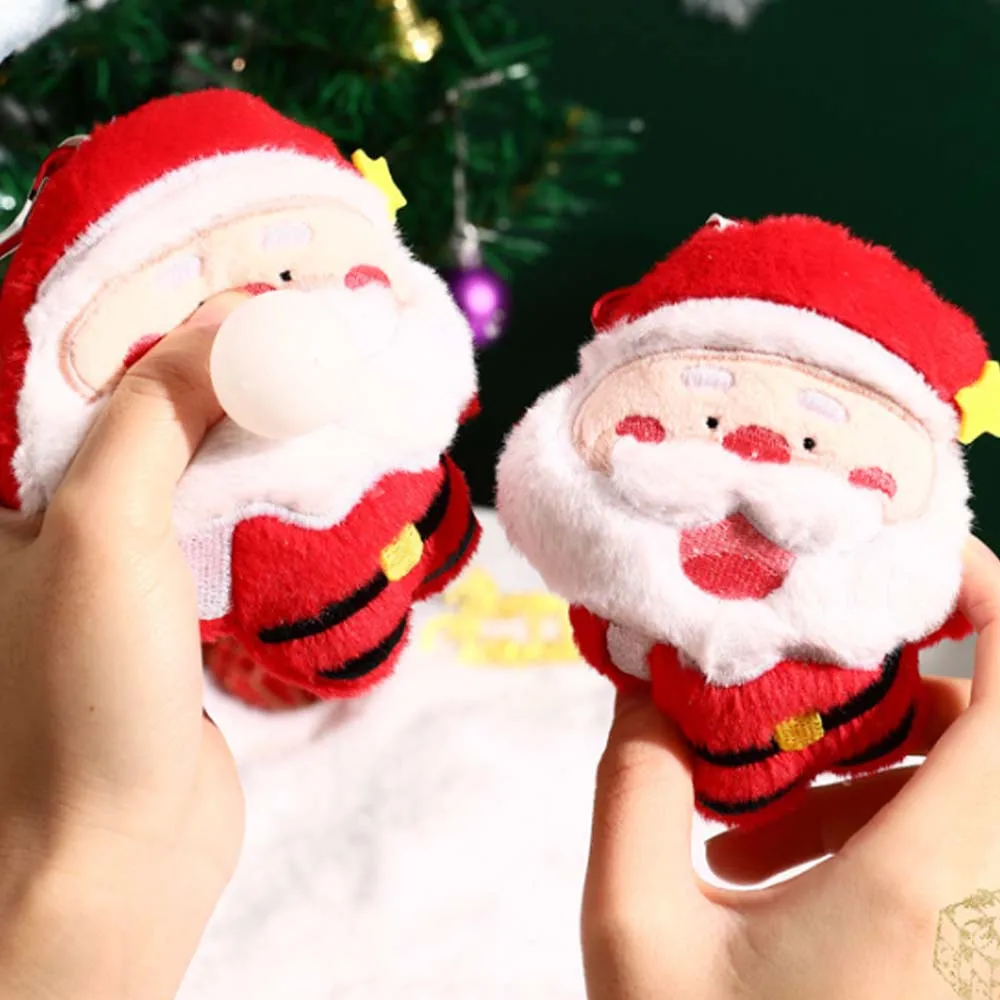 Cute Soft Christmas Key Ring Cartoon Christmas Tree Santa Claus Pendant Scarf Hat Spitting Bubble Doll Kids