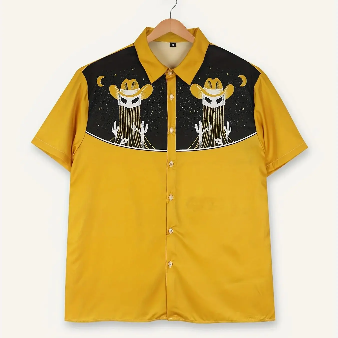 Yellow Shirt Western Alien Denim Print Men's Casual Short Sleeve Shirt Men's Shirt Trendy Oversized Men's T-Shirt