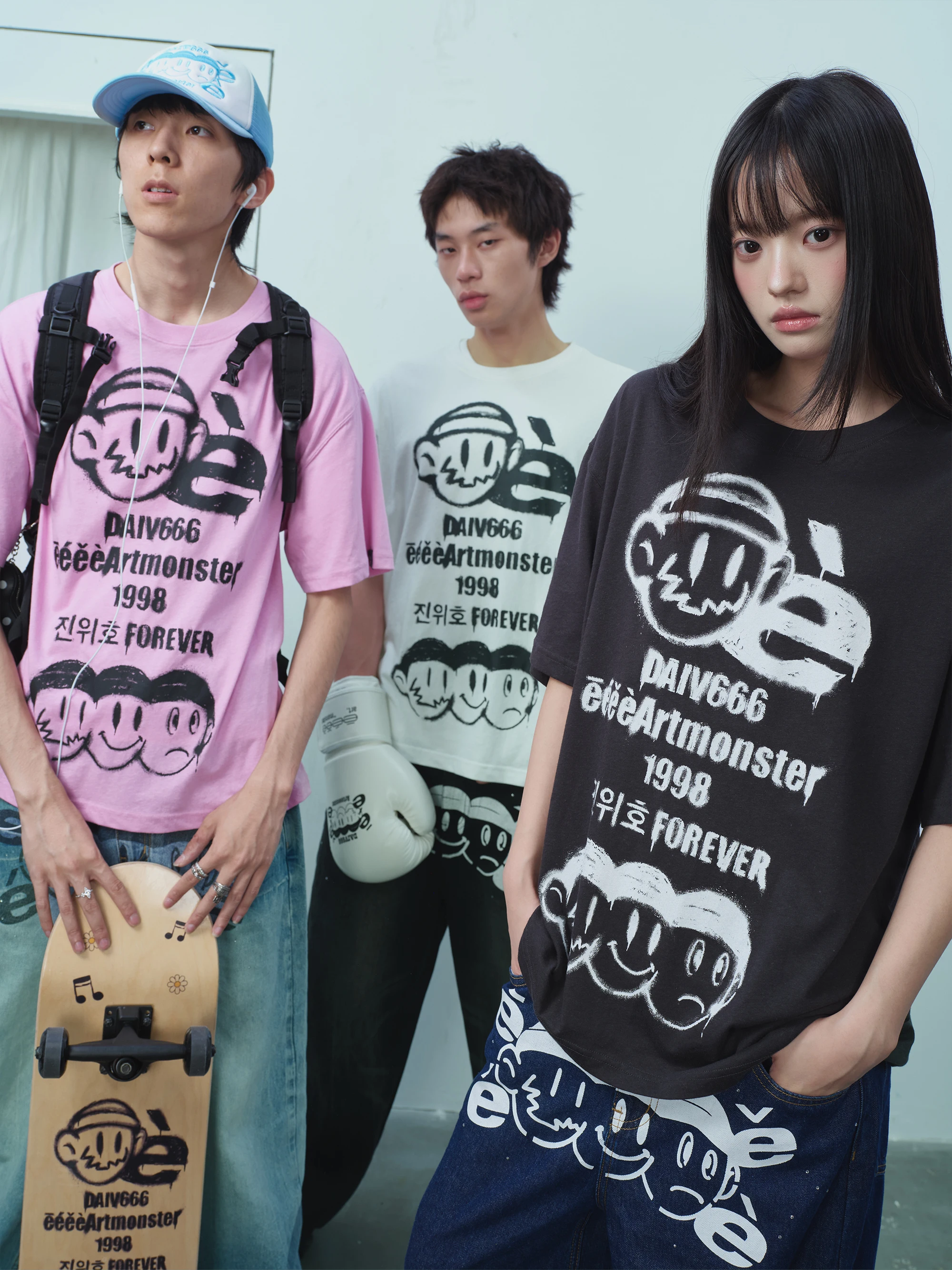 Street Art Spray Graffiti Hand-Painted Head Portrait Short Sleeve T-Shirt Eeeeaest DAIV Summer Skin-Friendly Breathable Unisex