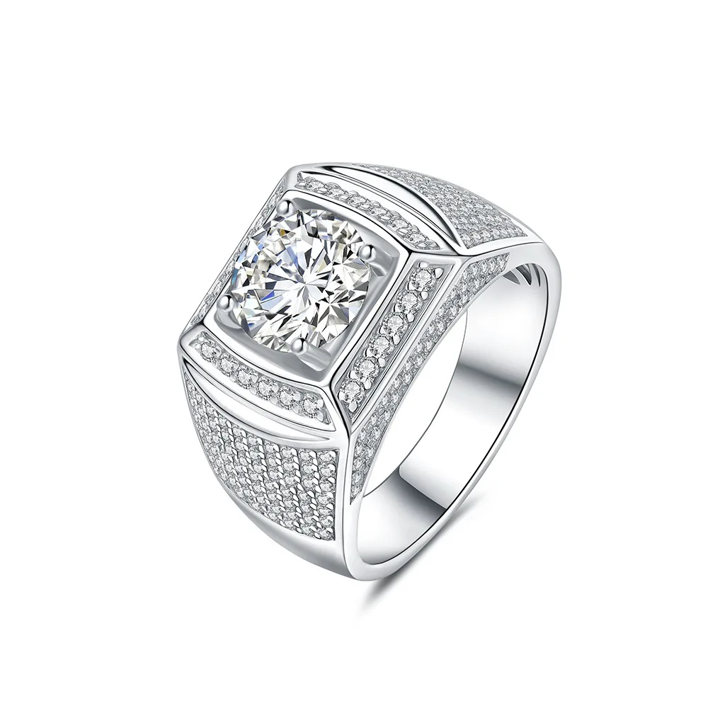 

Real 925 Sterling Silver 2 Carat Moissanite Ring For Men Luxury Plated Platinum Full Lab Diamond Jewelry For Wedding Rings