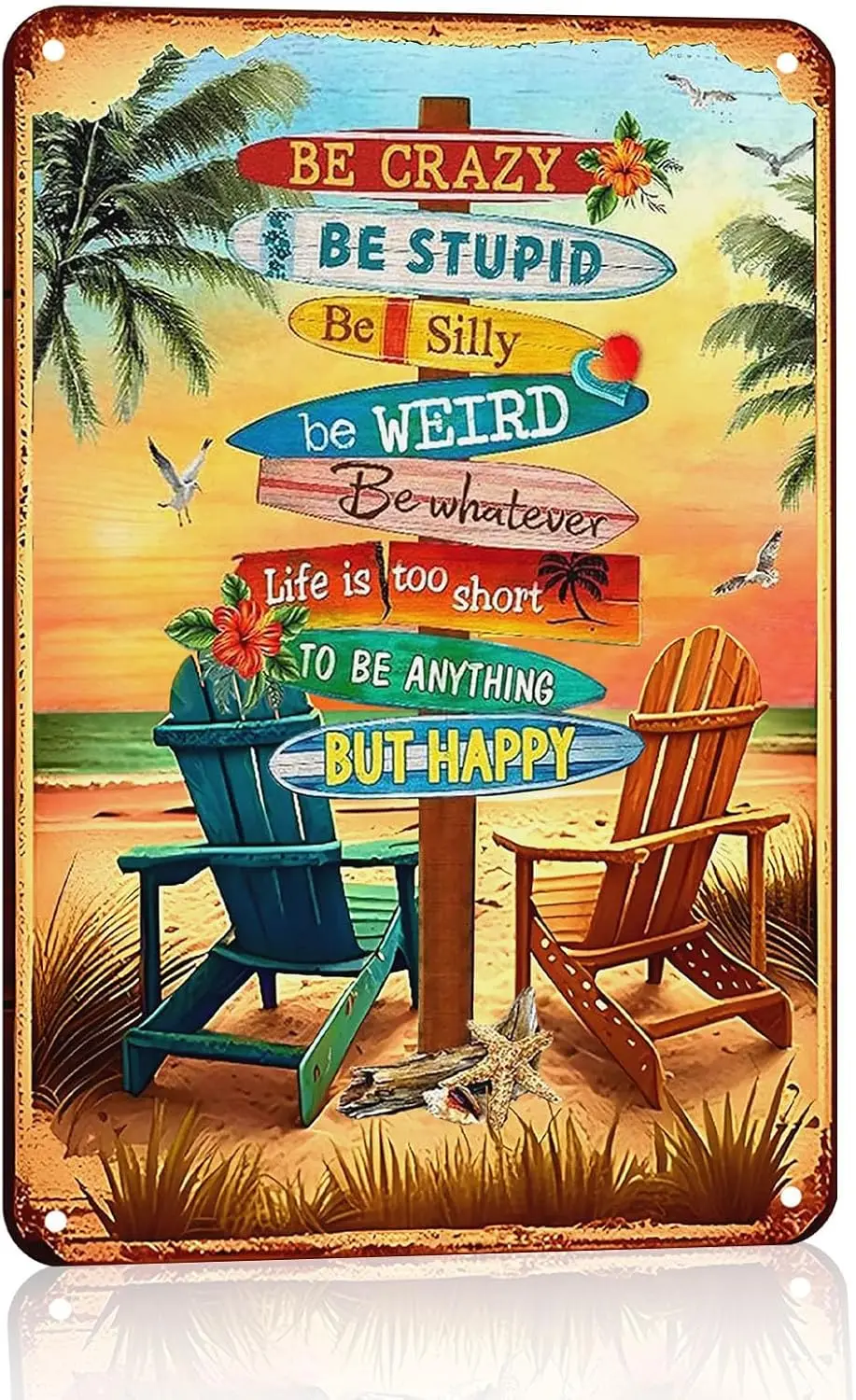 Vintage Beach Metal Signs For Outside Funny Patio Tin Sign Retro Outdoor Decor Surf Board Wall Deck Decora
