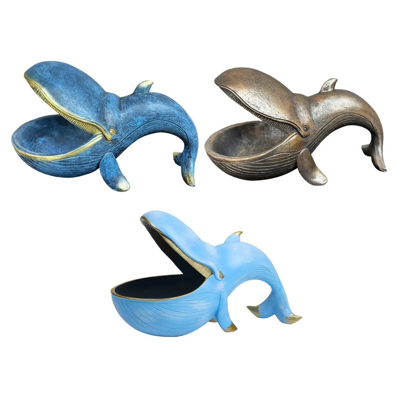 Whale Statue Animal Figurine Multifunction Resin Cute Whale Sculpture Candy Bowl for Cabinet Table Entrance Home Decoration