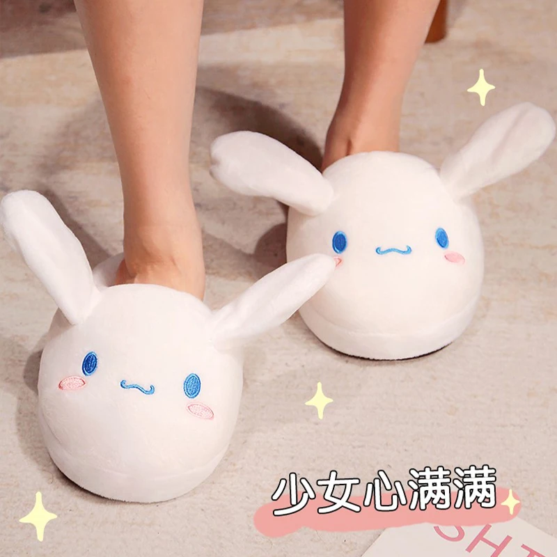 Kuromi Cinnamoroll Kawaii Sanris Plush Slippers Ears Move Melody Anime Cartoon Girls Teen Thicken Warm Home Slippers Funny Gift