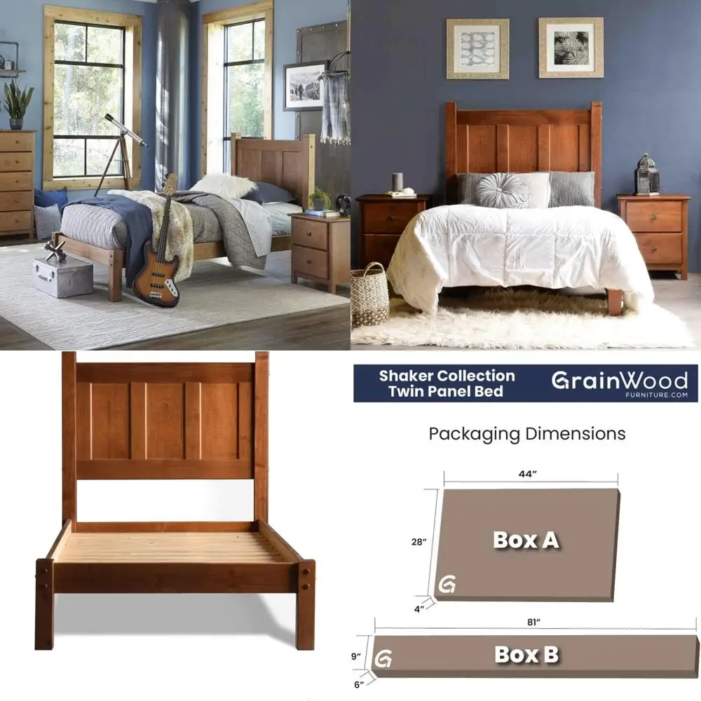 Twin Size Shaker Style Solid Wood Panel Bed in Walnut Finish