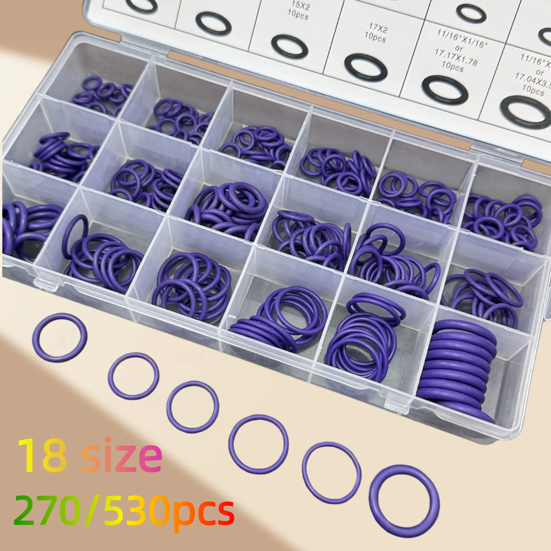 270/530PCS O-Ring Repair Kit 18 Sizes Multi-Specification NBR Rubber for Water Gas Pipe Sealing And Pipeline Maintenance