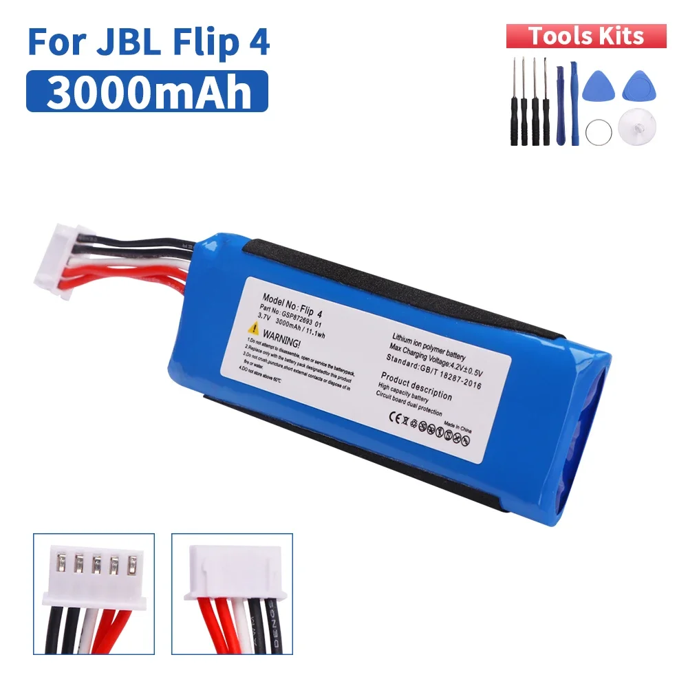 بطارية 3.7 فولت 3000 مللي أمبير في الساعة Flip 4 لاستبدال جديد GSP872693 01 لبطارية JBL Flip 4/Flip 4 إصدار خاص 1-5 قطعة