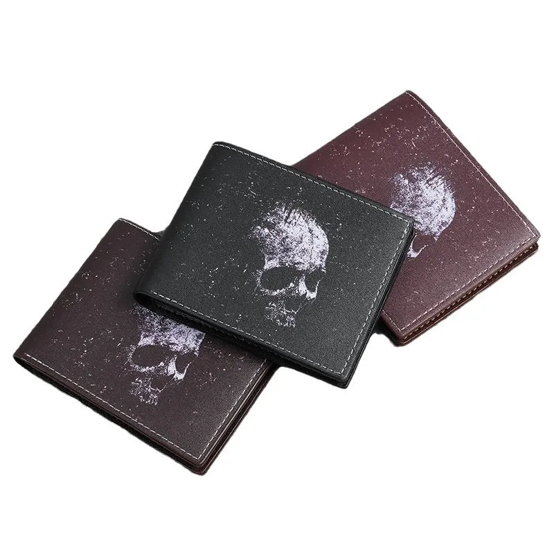 Carteira Curta com Estampa de Crânio de Morcego, Estilo Retrô Gótico, Porta-Cartões Bifold para Homens, Bolsa de Moedas Dobrável