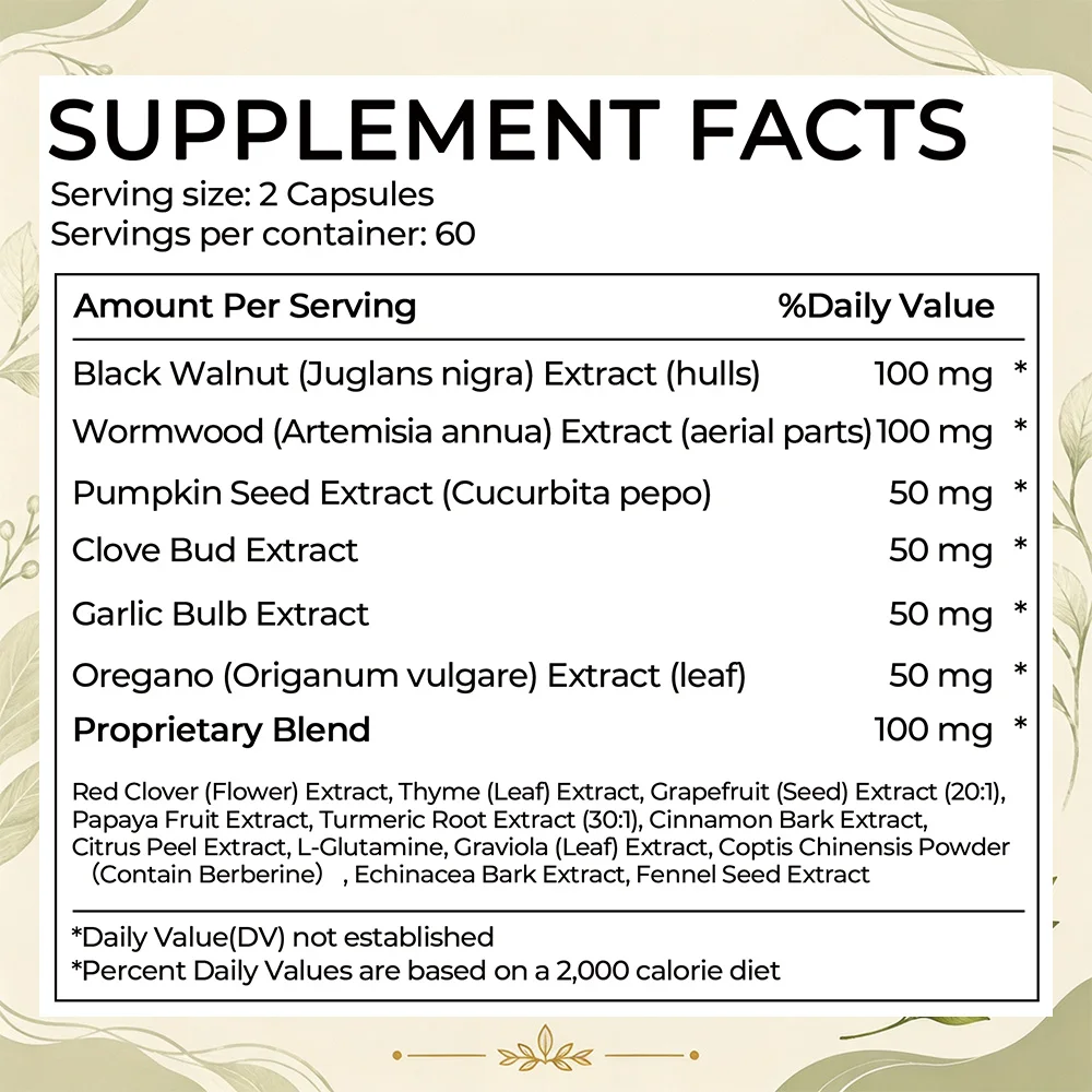 Wormwood Black Walnut Clove, Intestinal Cleansing, Detoxification and Constipation Relief Formula(120 Capsules)