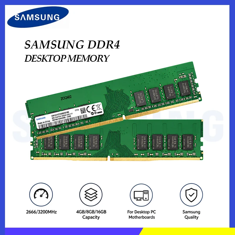 Samsung Desktop DDR4 RAM 4GB 2666MHz 8GB 16GB 3200MHz UDIMM 288Pin 1.2V Non-ECC PC4-21300 PC4-25600 Desktop Memory Stick
