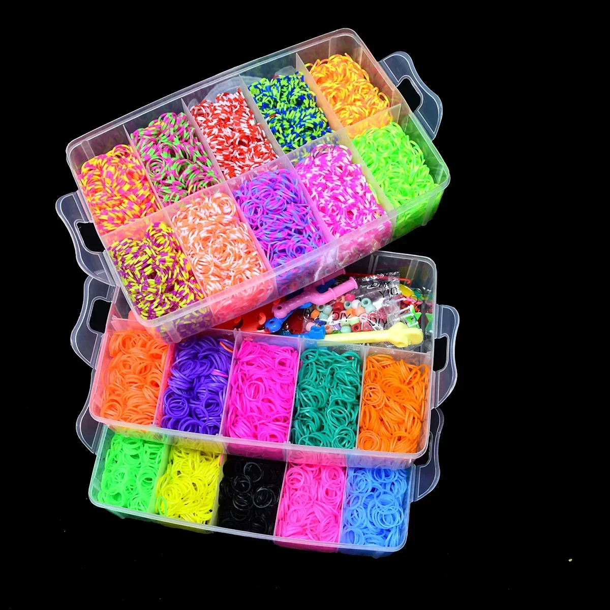 Rainbow Color Rubber Band Set Craft Toy Elastic Bracelet Set Weaving Machine Ribbon Knitted Figures Charms Toy