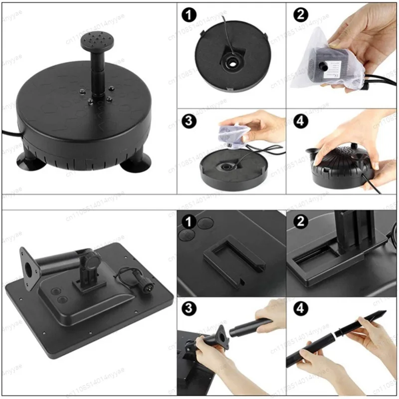 Solar Fountain Pump Solar Water Pump with 5 LED Color Light 7pcs Nozzle Kit 170L/H Max Flow 40-60cm Spray Height for Garden Pond
