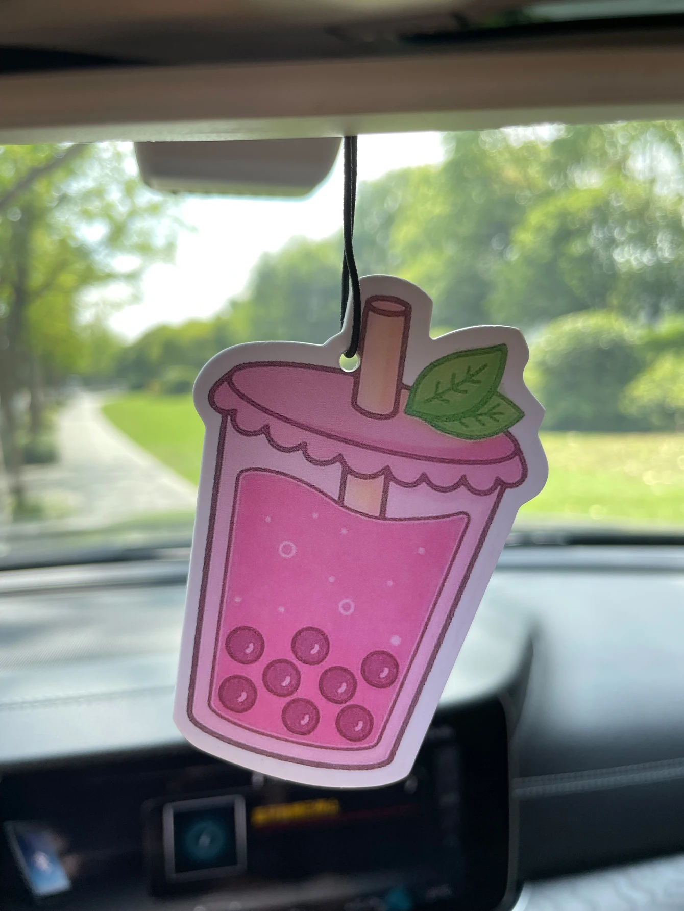 Kawaii Pink Bubble Tea Hanging Car Air Freshener, Natural Plant Extract Fragrance Card, Alcohol-Free Non-Toxic, Long Lasting 60-