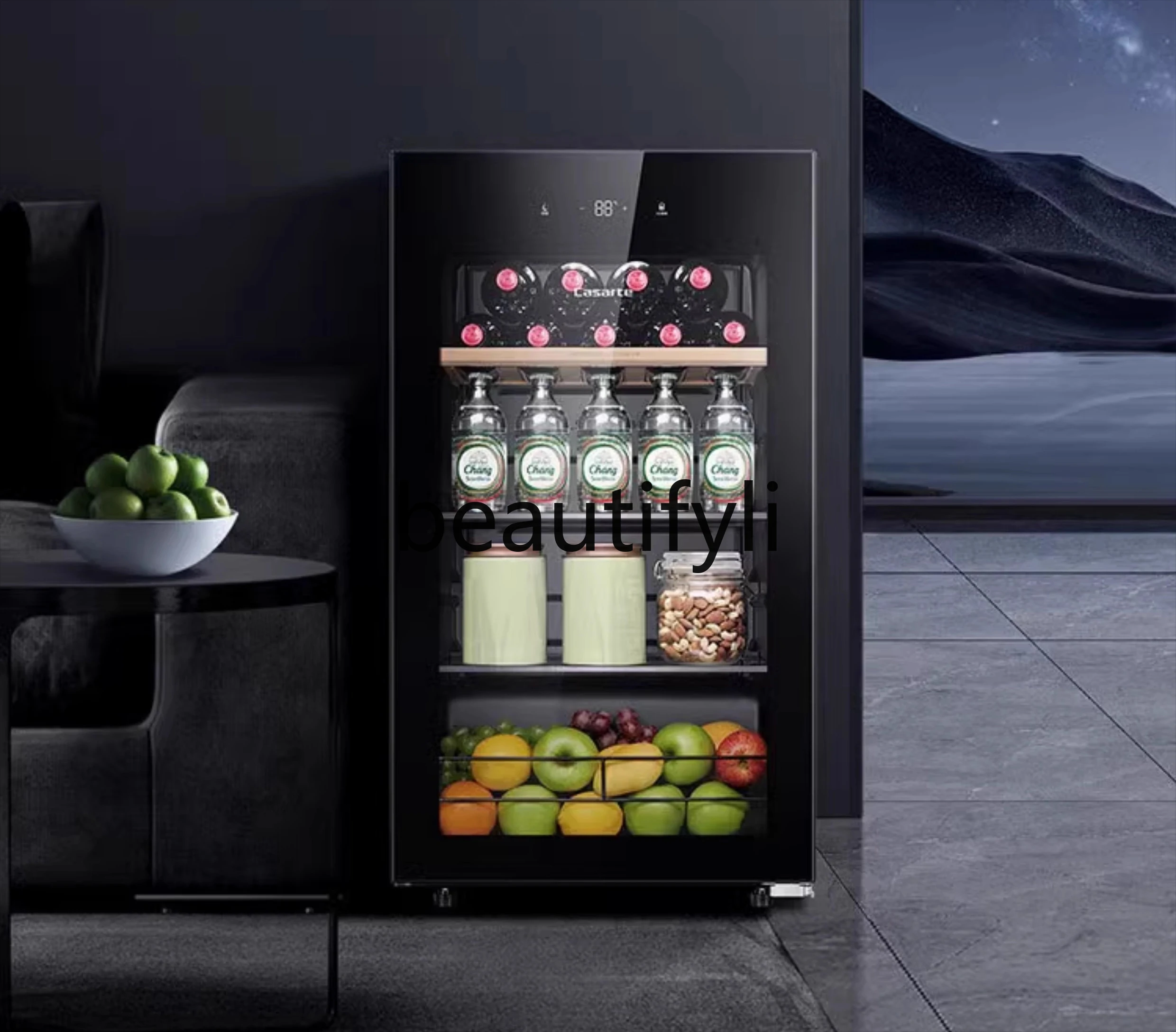 

Household living room high-end tea beverage cabinet refrigerated and fresh-keeping small refrigerator office ice bar