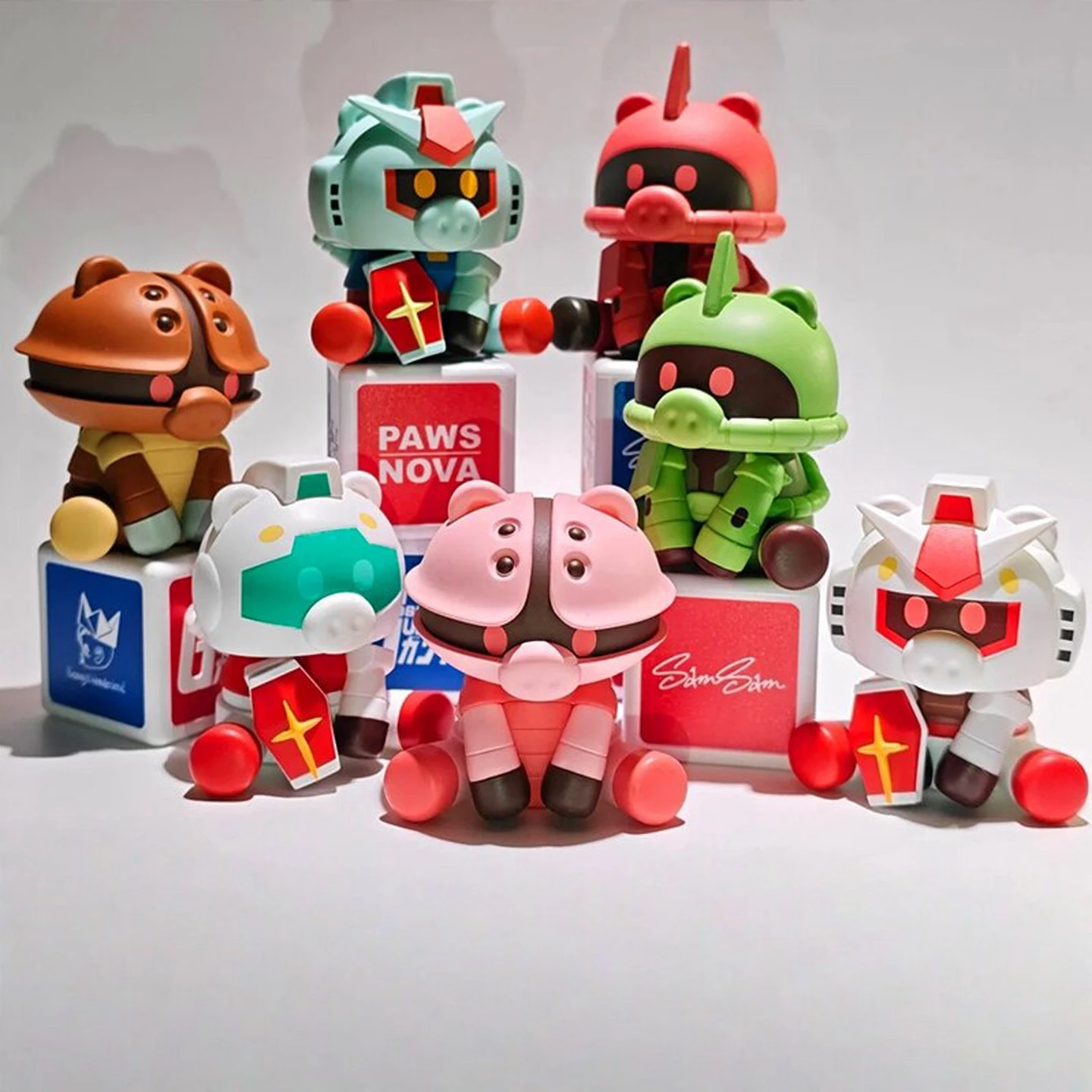 

Authentic Bandai SamSam Gundam-Play Pig Nose Series Blind Box Trendy Model Anime Figure Desktop Decorations Collection for Fans