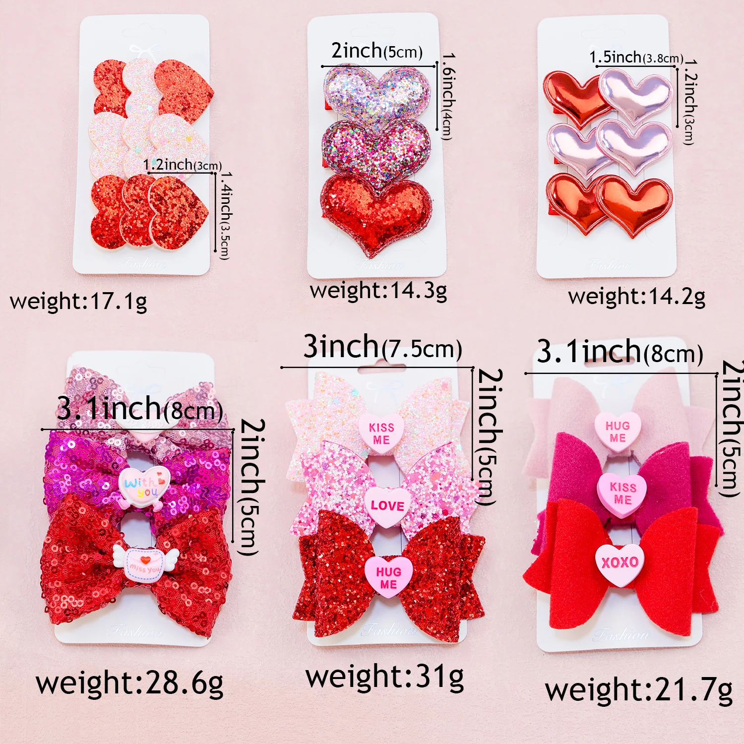 3 pièces/ensemble filles saint valentin nœuds de cheveux enfants pinces à cheveux coeur arcs Barrettes Clips saint valentin arcs fête cheveux accessoires