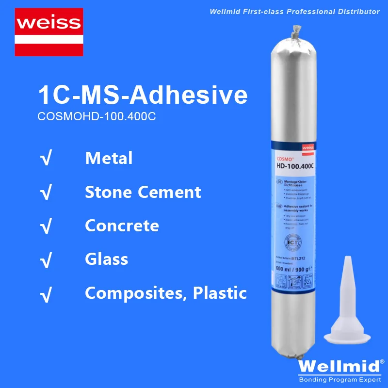 weiss One-Component-MS-Adhesive Solvent-free Not Foaming Bonding Metal Stone Cement Concrete Glass Composites Plastic 600ML Glue