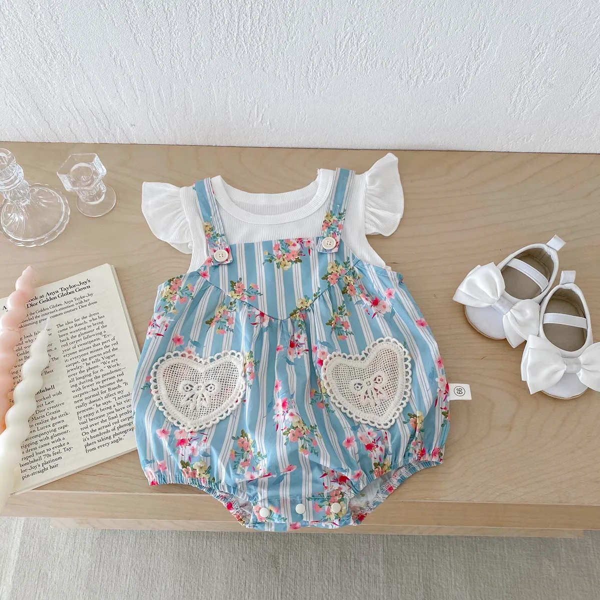 2 pezzi vestiti per neonati neonate body maniche svolazzanti top con tuta pagliaccetto per bambini set 0-24 mesi