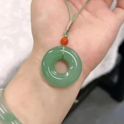 Green Dongling Jade Bread Circle Safety Ring Pendant Couple Style Pendant Necklace