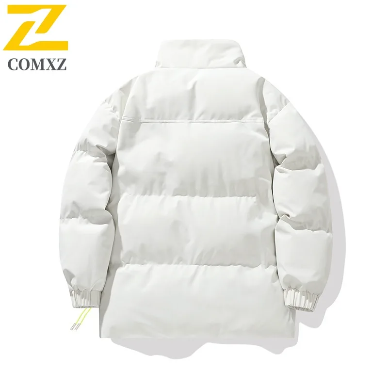 COMXZ 2025 Winter Stand Collar Padded Thick Quilted Jacket Streetwear Fashion Men Solid Color Puffer outdoor sports Cotton Coat