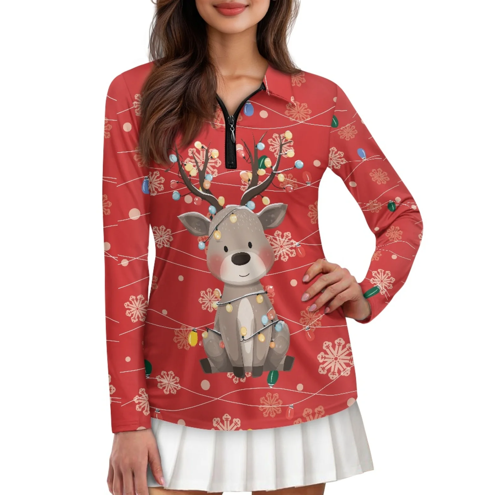 PENSTROLL Reindeer Holiday Womens Plus Size Running Polo Shirts Comfortable Athletic Outfits for Cycling
