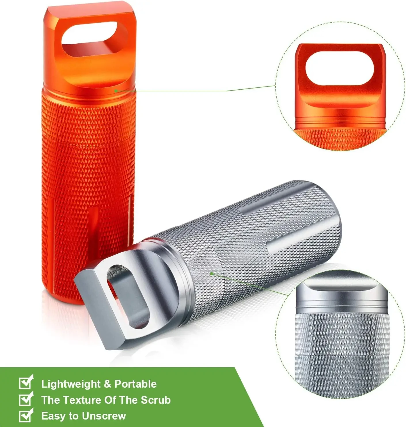 Wasserdichter, luftdichter Aluminium-Pillenbehälter mit Schlüsselanhänger, tragbare EDC-Kapsel-Pillenflasche für Reisen und Outdoor-Aufbewahrung – Detail 2