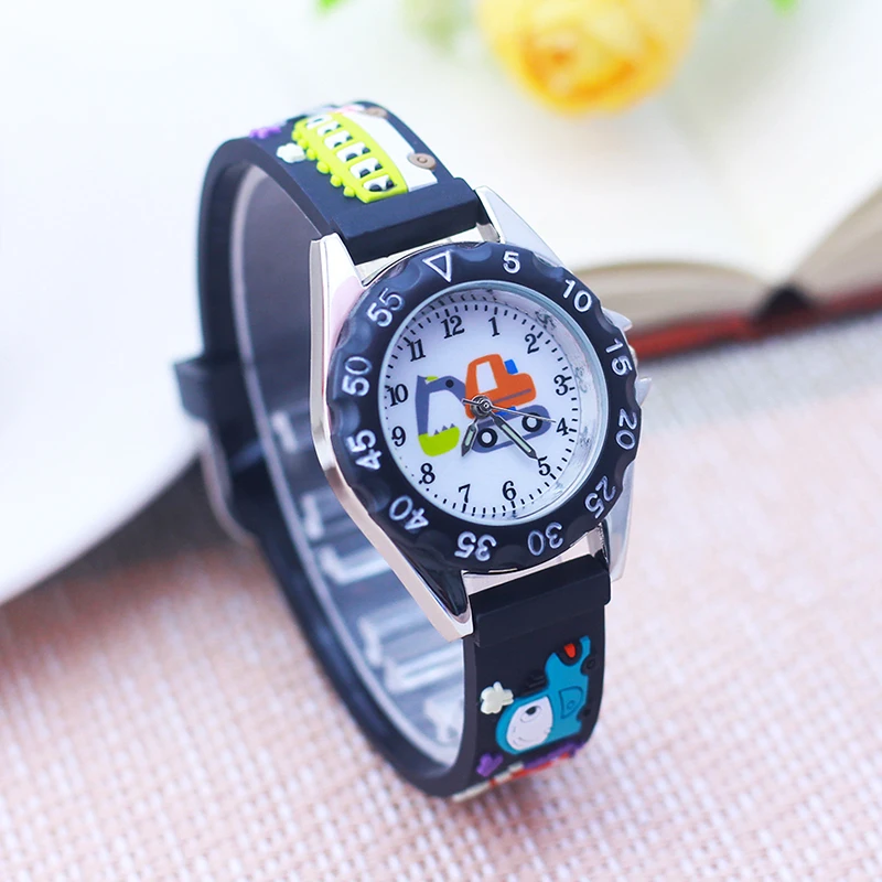 Chaoyada Fashion Cartoon Small-car Excavator Silicone Strap Watches For Children Child Boys Girls Students Sports Cool Watches