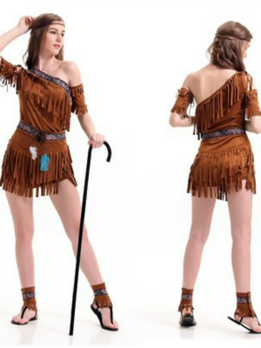 

Аутентичная юбка принцессы индейцев на Хэллоуин, сценический костюм с кисточками, наряд королевы Indigus, традиционный женский костюм...