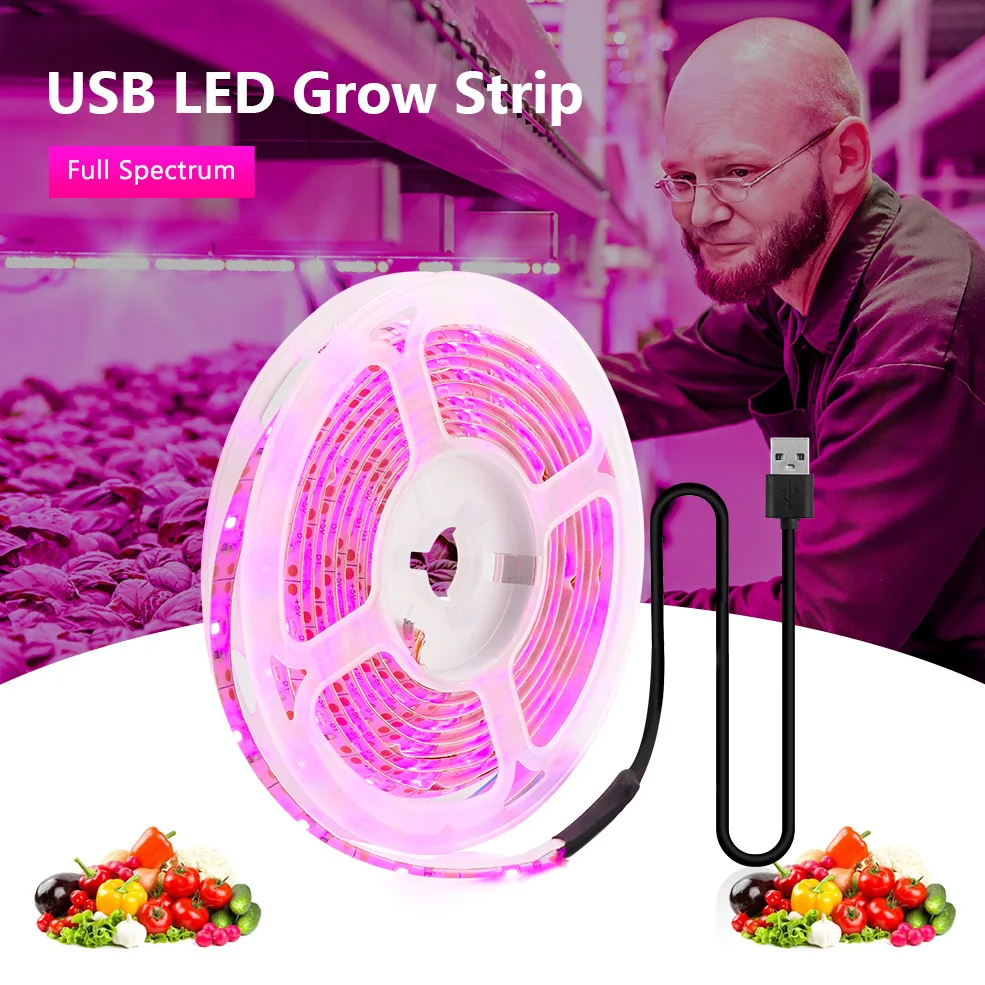 

Full Spectrum LED Grow Light USB Grow Light Strip 0.5m 1m 2m 3m 4m 5m 2835 SMD LED Phyto Tape for Seed Plant Flower Greenhouse