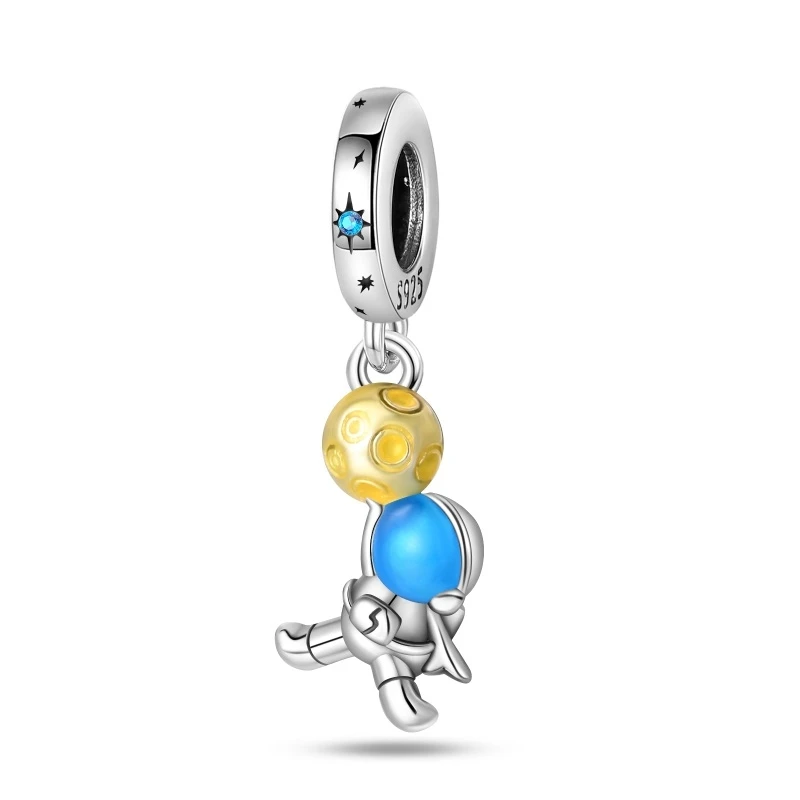 Original 925 Charms Sterling Silver Astronaut Rocket Moon Castle Pendant for Pandora DIY Bracelet Ladies Jewelry Gift