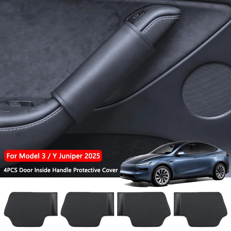 

Для Tesla Model 3/Y Juniper 2025 Защитный чехол для внутренней ручки двери автомобиля Кожаный чехол для дверной ручки Аксессуары против царапин