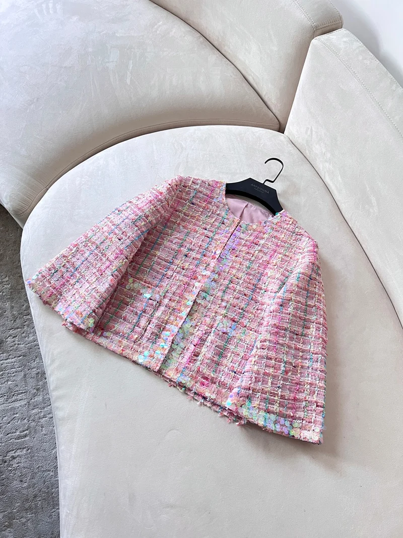 

Розовый матовый топ с блестками и цветочным воротником от Ele Lady Sle Rich Girl Feeling, осеннее новое поступление, женская верхняя одежда