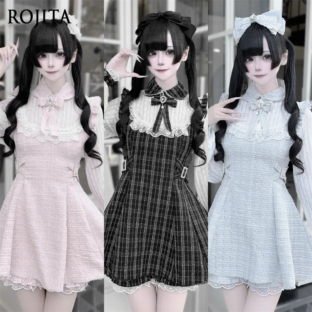 

2026 Spring New Japanese Style Girl Lace Puff Sleeve Dress and Shorts Set Top and Shorts Two Piece Sets Womens Outifits