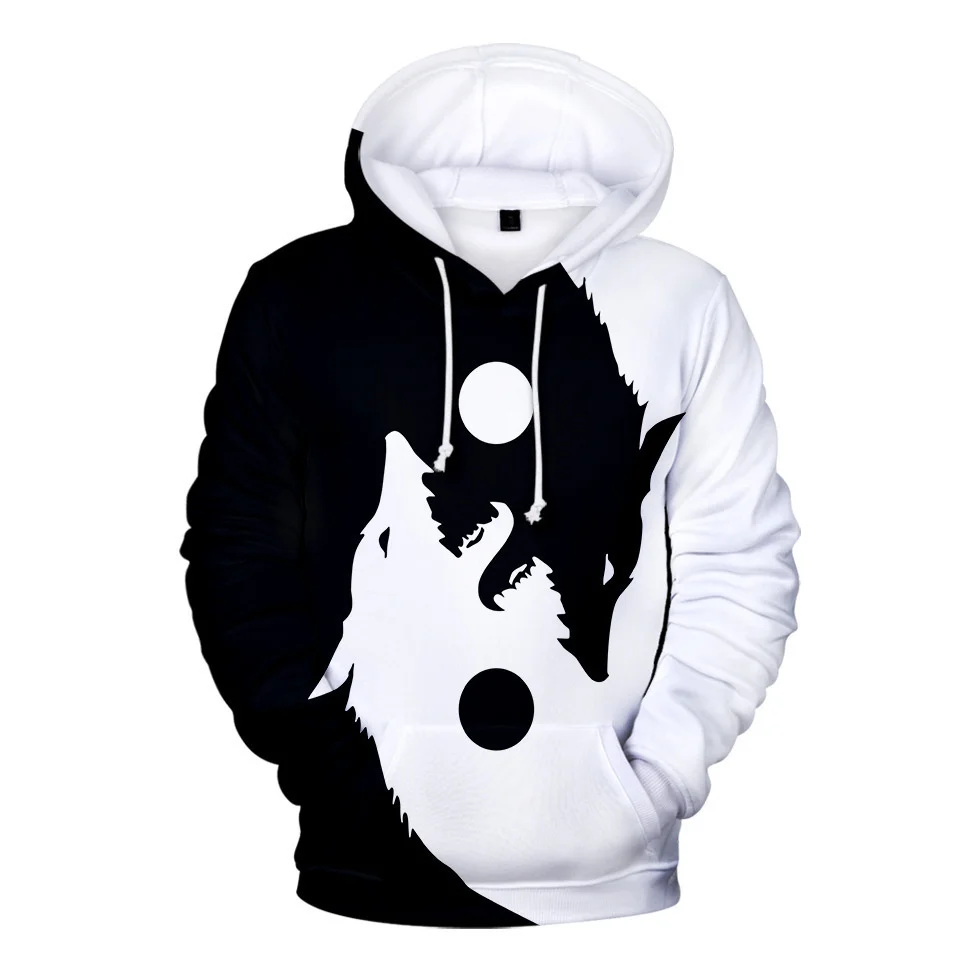 

Creative Tai Chi Wolf Hoodie for Men Women Kids Black and White Wolf Hoodies Yin Yang Wolf Jacket Coat Cold protective