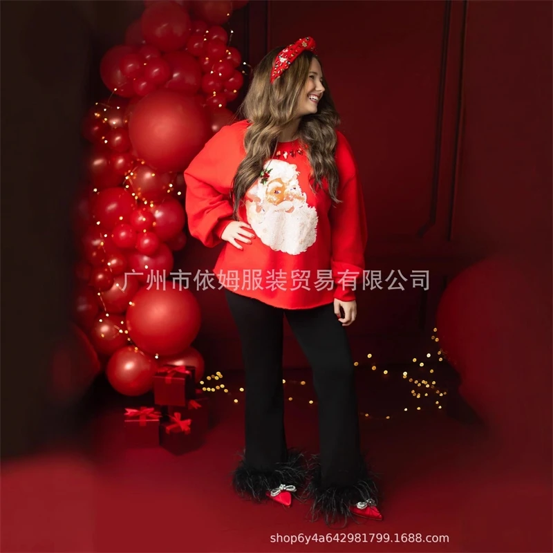 Sweat-shirt à col rond à paillettes de noël, pull décontracté pour femmes et adolescents, tenue de fête de vacances confortable et festive, cadeau pour elle