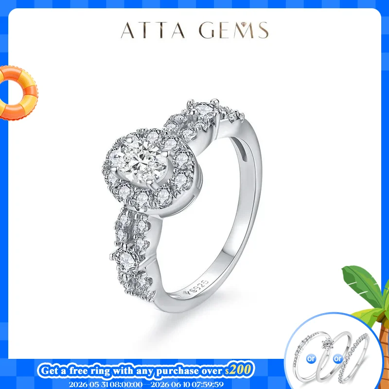 

ATTAGEMS Oval Cut 1.5ct Moissanite Rings for Women Half Diamond Band Solid 18k 14K 10K Gold Engagement Party Gift Passed Tester