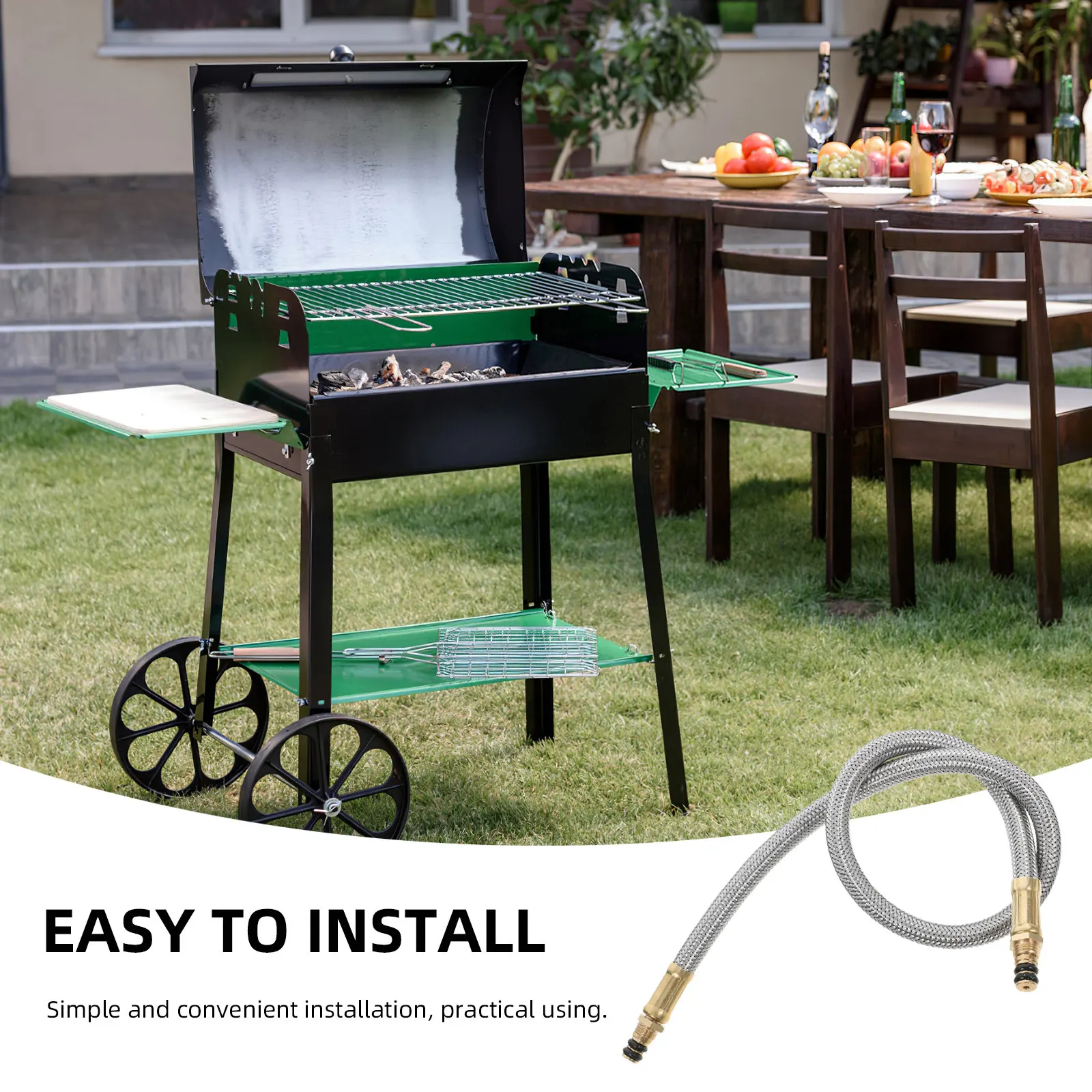 Portable BBQ Gas Stove Extension Hose for Camping – Flexible Propane Connector with Flat Canister Burner