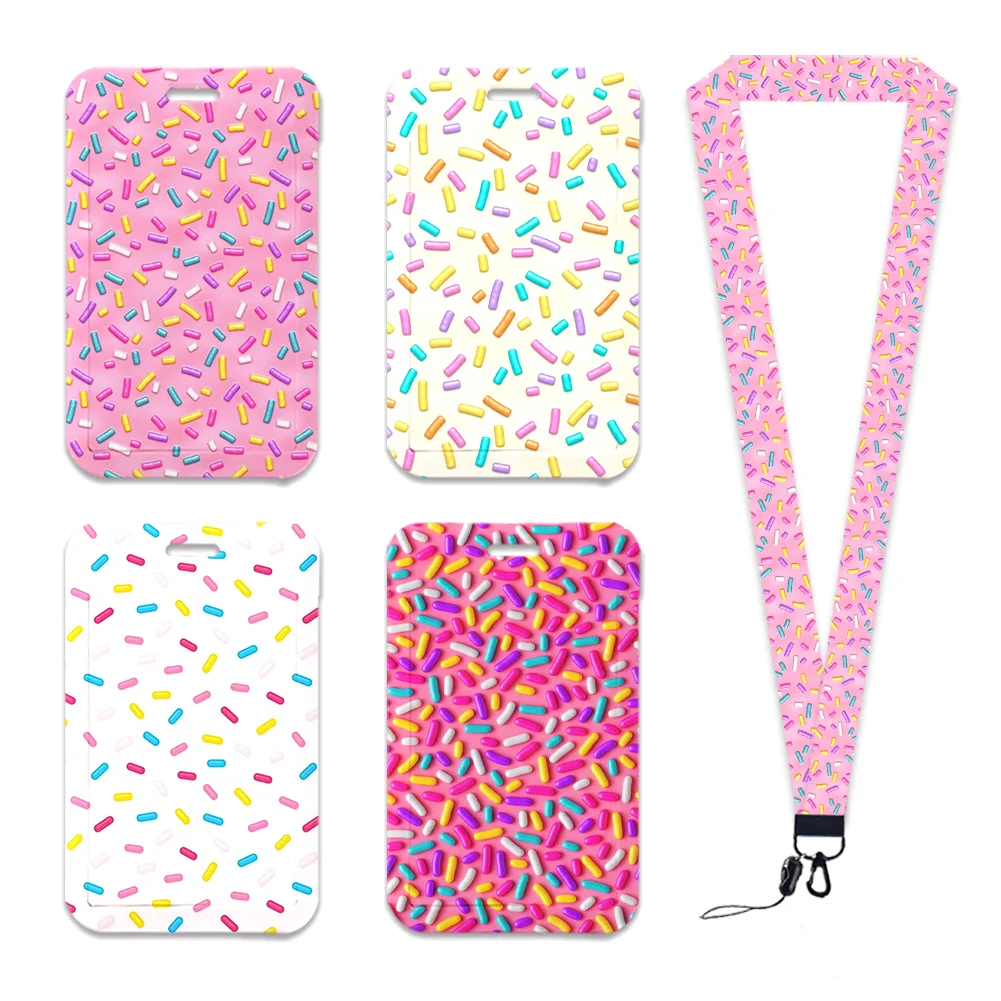 Colorful Candy Chocolate Work Card Holder Work Access Name Badge with Keychains Student Id Card Lanyard Holder Accessories