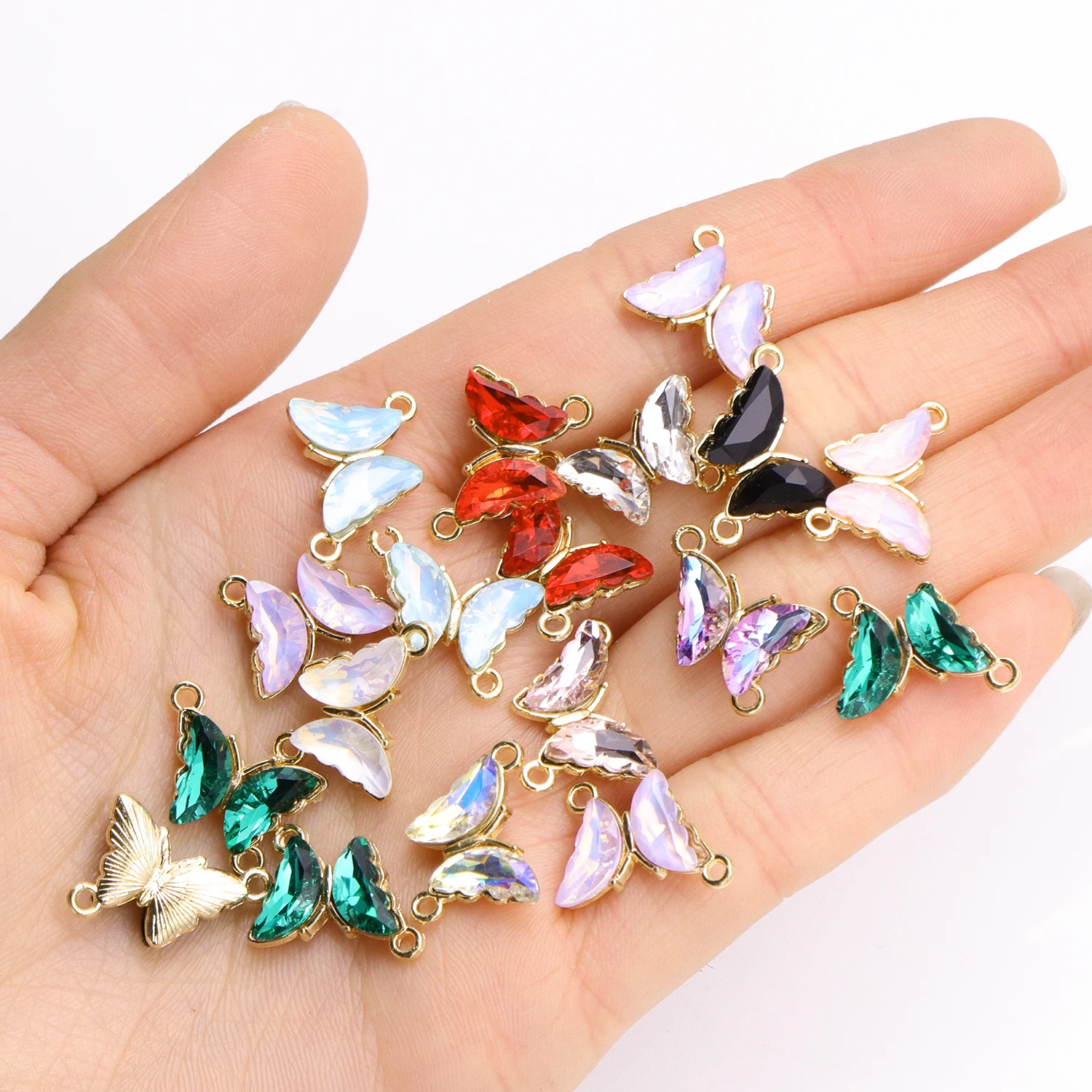 10 ชิ้นแก้วคริสตัลผีเสื้อตัวเชื่อมต่อจี้สําหรับสร้อยข้อมือผู้หญิงสร้อยคอ DIY เครื่องประดับอุปกรณ์เสริม Charms Materi