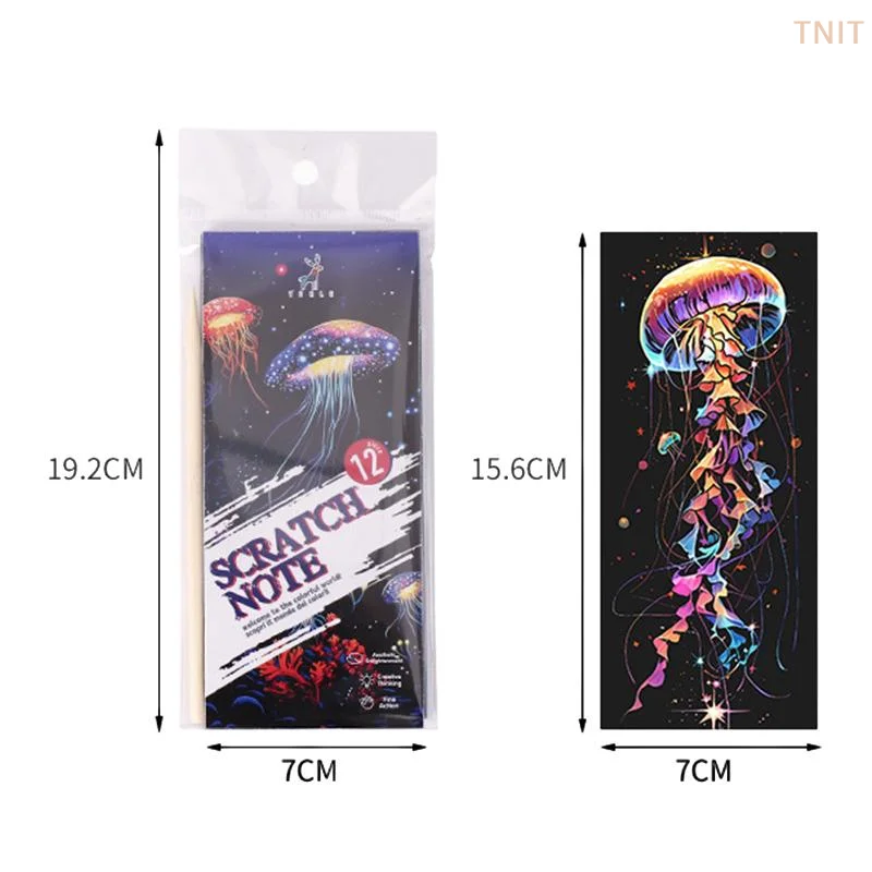 

[J] 12Pcs/set Animal Paper Painting Drawing Toy Bookmark Scratch Art With Stylus Stress Relief Adult Kid Gift