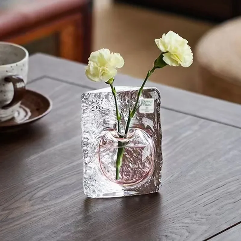Crystal Glass Vase Japanese Handmade Desktop Office Flower Arrangement Hydroponic Small Vase Living