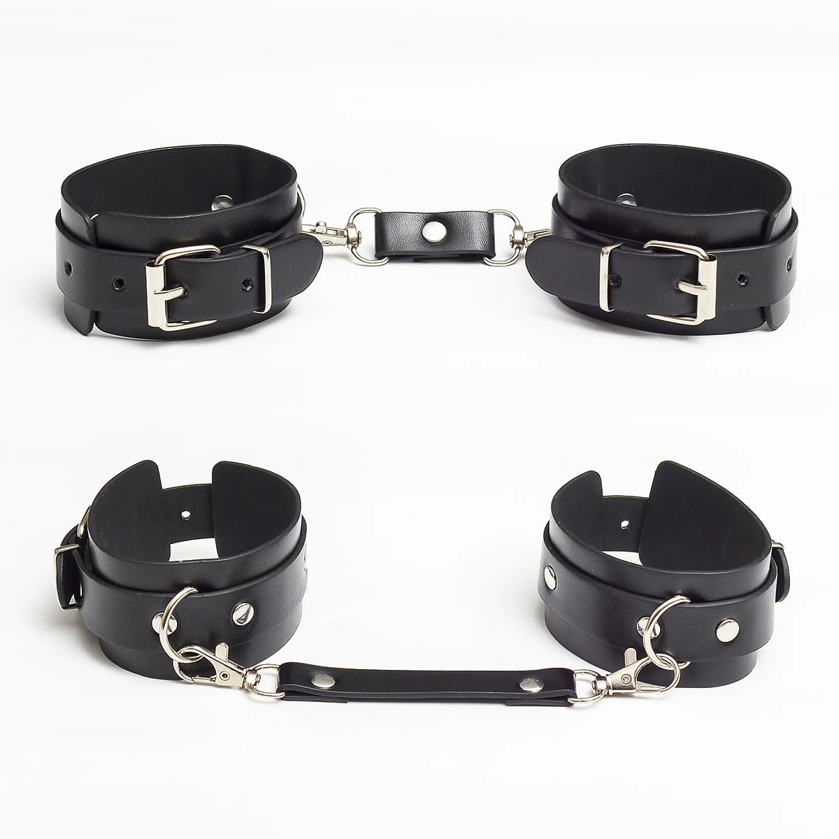 A pair black pu oil side love handcuffs couple body restraint love toy accessories soft comfort shackles