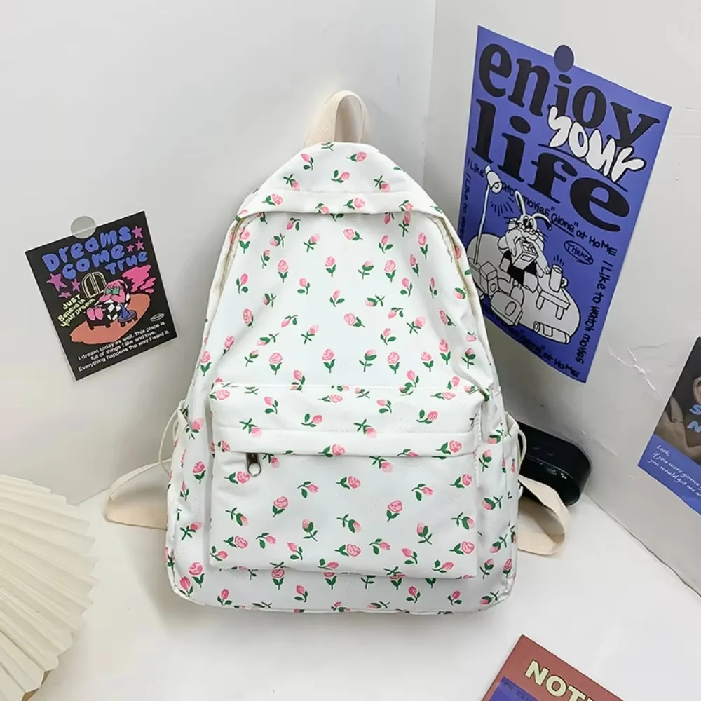 

Large Capacity Fashion Students Backpack Aesthetic Leisure Floral School Bag Nylon Casual Shoulder Bag Teenagers