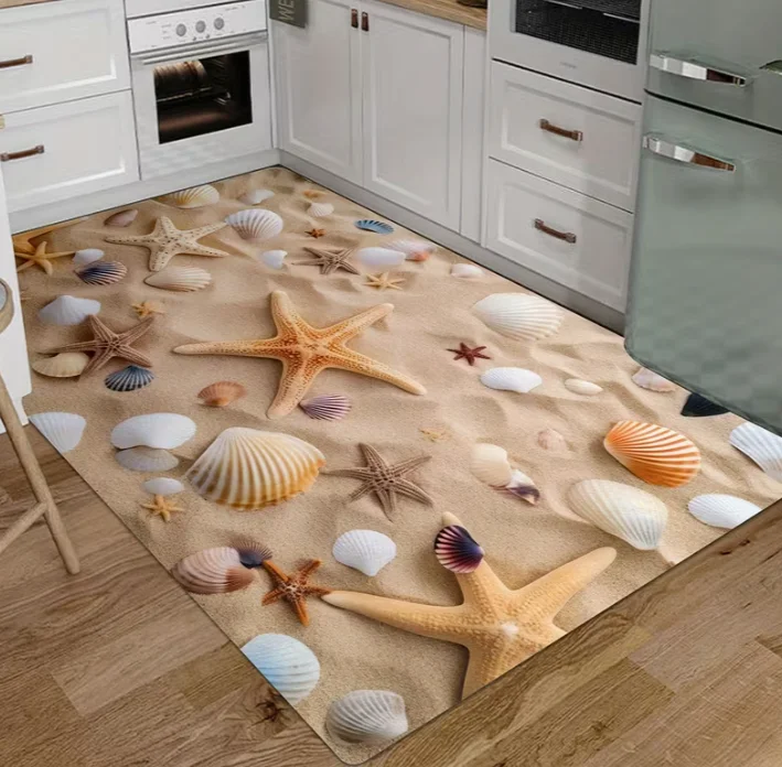 Beach Starfish Shell Pattern Floor Mat, Bathroom Absorbent Floor Mat, Absorbent Anti Slip Bathtub Mat, Shower Basin Foot Mat
