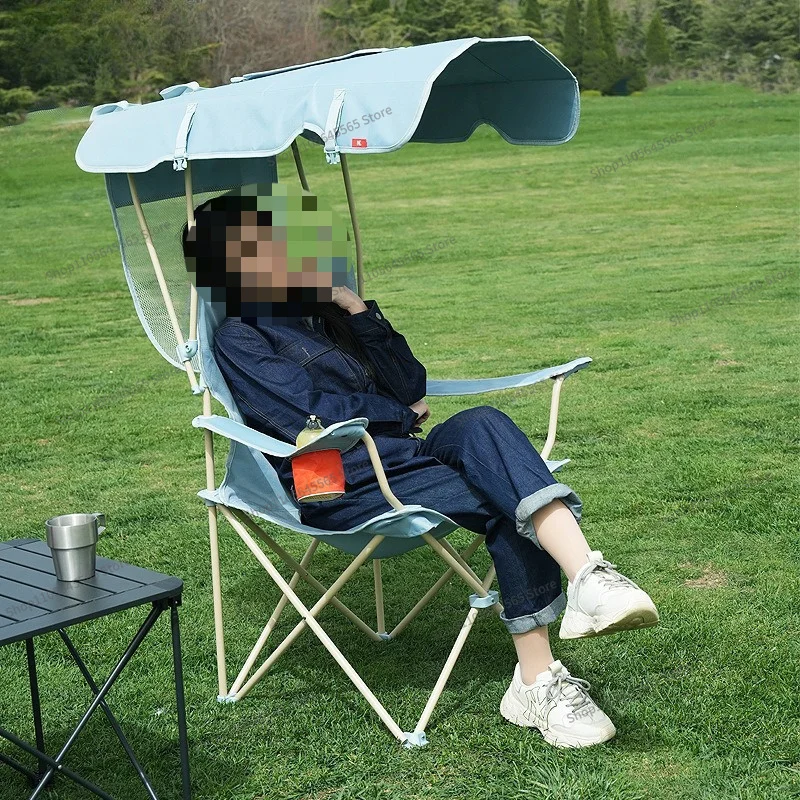 For Outdoor Camping Sunshade Folding Chair, Portable Backrest Chair with Roof