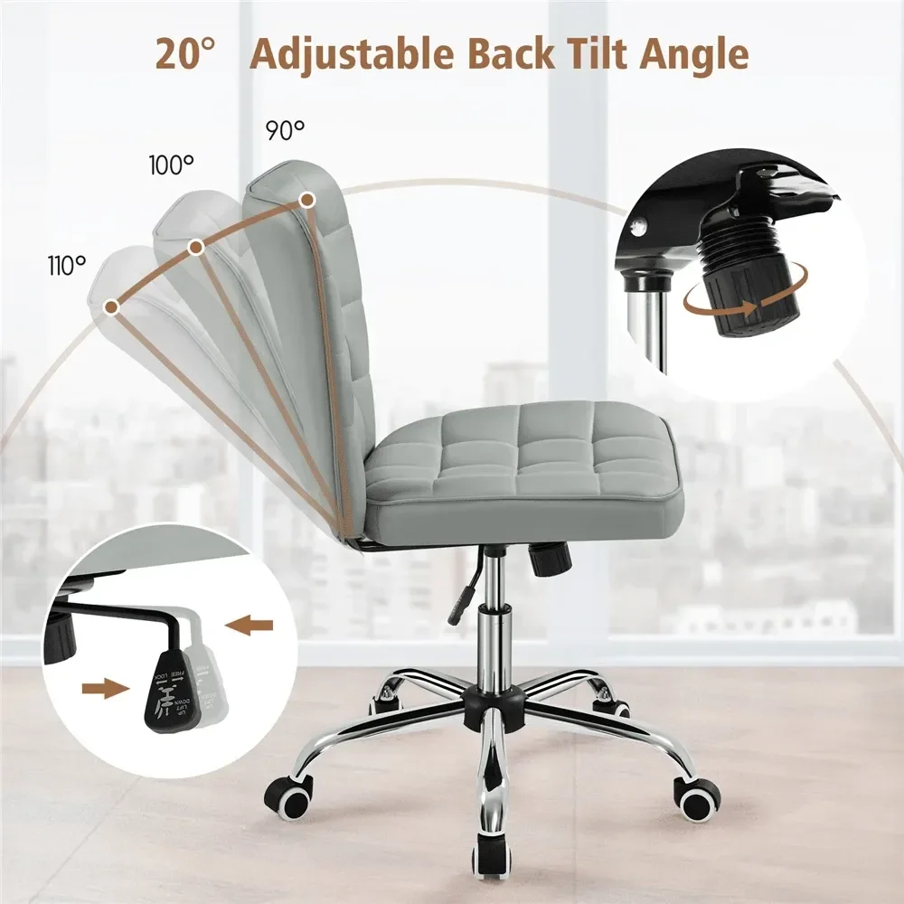 

Современное офисное кресло без подлокотников с обивкой, вращающееся на 360°, на колесиках, с регулировкой высоты, эргономичной спинкой, для дома и офиса, 1 шт.