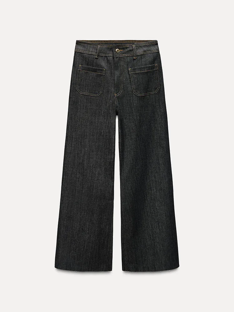 Calça Jeans Fena Casual de Cintura Alta com Perna Larga e Levemente Flare, Versátil e Emaecedora, Lançamento da Primavera.
